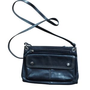 Vintage Fossil Black Leather Crossbody Bag